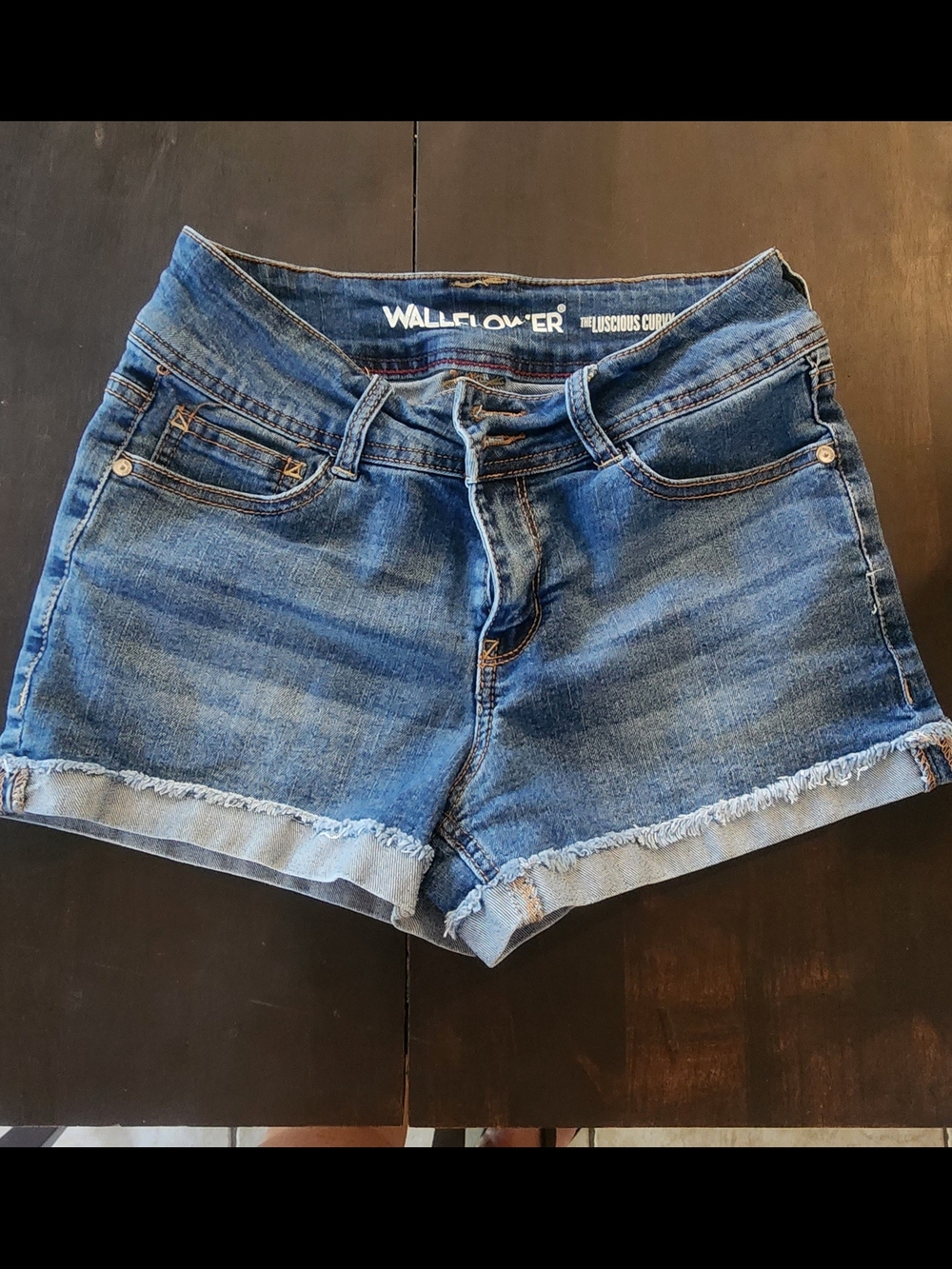 Wallflower Mid-Rise Blue Denim Cutoff Shorts with Frayed Hem - Size 5